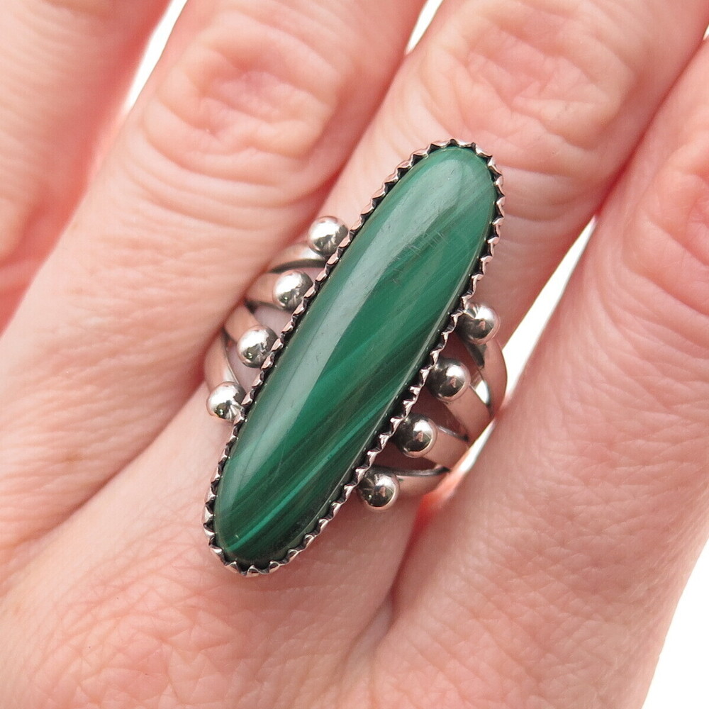 Jay King Desert Rose 925 Sterling Silver Vintage Real Malachite Ring Size 7.5